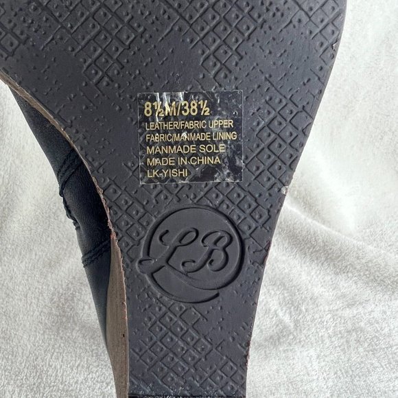 Lucky Brand Yishi Ankle Booties 8.5 Black Leather Stacked Wedge Zip Buck… - Picture 9 of 12